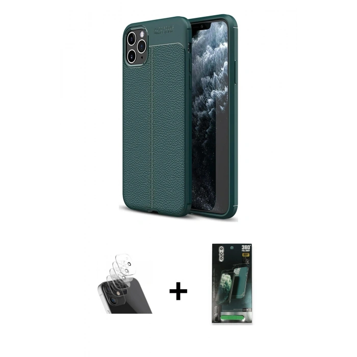 MARSİLYAN™- iPhone 11 Pro Kılıf Doruk Klasik Özel Seri - Şeffaf 360 Full Body Arka Koruyucu + Kamera Lens Koruma Cam - SF