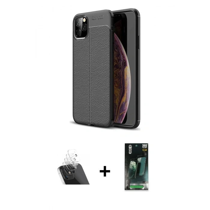 MARSİLYAN™- iPhone 11 Pro Kılıf Doruk Klasik Özel Seri - Şeffaf 360 Full Body Arka Koruyucu + Kamera Lens Koruma Cam - SF