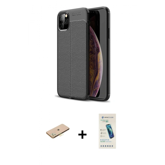 MARSİLYAN™- iPhone 11 Pro Kılıf Doruk Klasik Özel Seri - Şeffaf Pasifik Cam Ekran Koruyucu + Renkli Kamera Lens Koruma Cam - PE