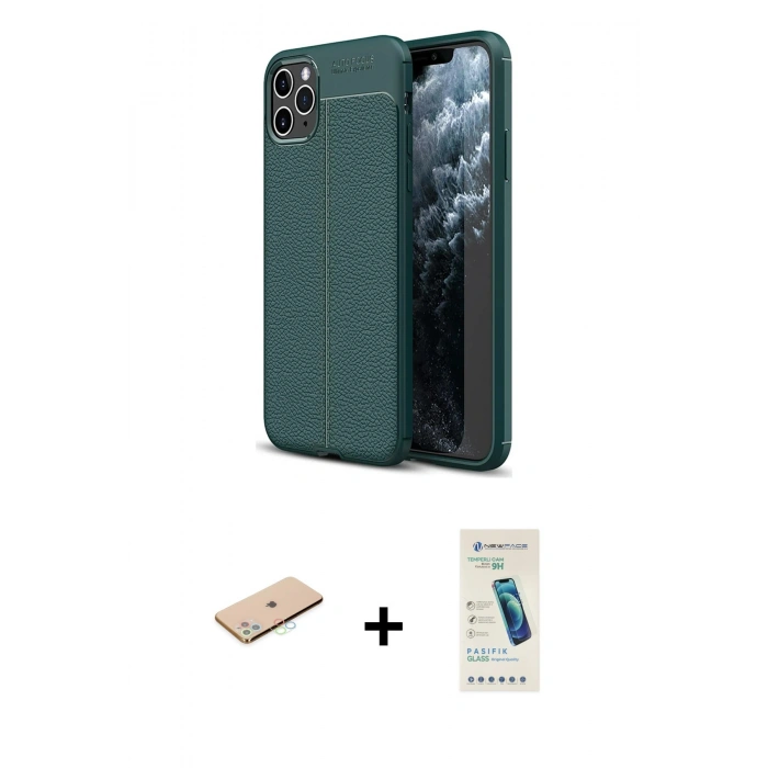 MARSİLYAN™- iPhone 11 Pro Kılıf Doruk Klasik Özel Seri - Şeffaf Pasifik Cam Ekran Koruyucu + Renkli Kamera Lens Koruma Cam - MI