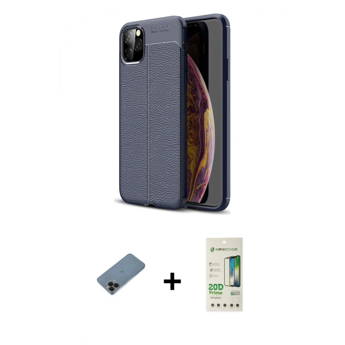 MARSİLYAN™- iPhone 11 Pro Kılıf Doruk Klasik Özel Seri - Siyah 20D Premium Cam Ekran Koruyucu + Shine Kamera Lens Koruma Cam - SH