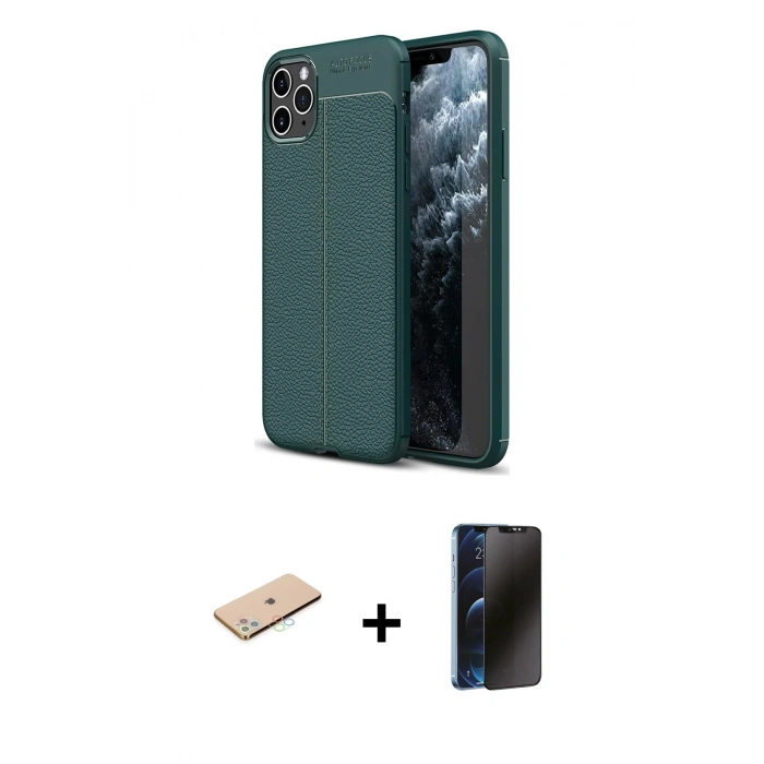 MARSİLYAN™- iPhone 11 Pro Kılıf Doruk Klasik Özel Seri - Siyah 3D Antistatik Hayalet Cam Ekran Koruyucu + Renkli Kamera Lens Koruma Cam - MI