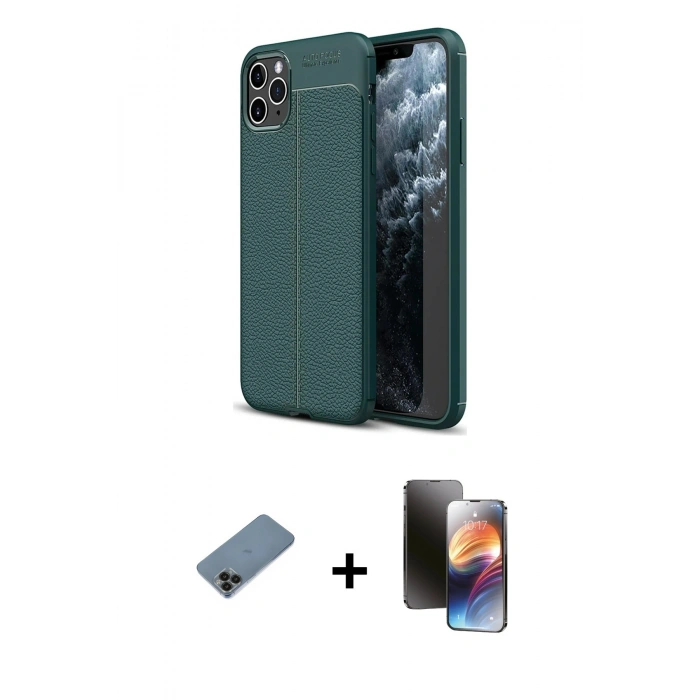 MARSİLYAN™- iPhone 11 Pro Kılıf Doruk Klasik Özel Seri - Siyah 3D Antistatik Mat Seramik Nano Ekran Koruyucu + Shine Kamera Lens Koruma Cam - SH