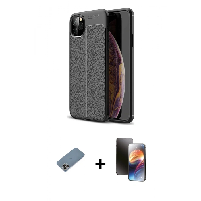 MARSİLYAN™- iPhone 11 Pro Kılıf Doruk Klasik Özel Seri - Siyah 3D Antistatik Mat Seramik Nano Ekran Koruyucu + Shine Kamera Lens Koruma Cam - GI