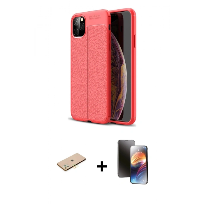 MARSİLYAN™- iPhone 11 Pro Kılıf Doruk Klasik Özel Seri - Siyah 3D Antistatik Mat Seramik Nano Ekran Koruyucu + Renkli Kamera Lens Koruma Cam - SI