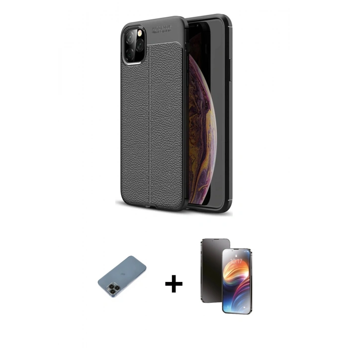 MARSİLYAN™- iPhone 11 Pro Kılıf Doruk Klasik Özel Seri - Siyah 3D Antistatik Mat Seramik Nano Ekran Koruyucu + Shine Kamera Lens Koruma Cam - SH