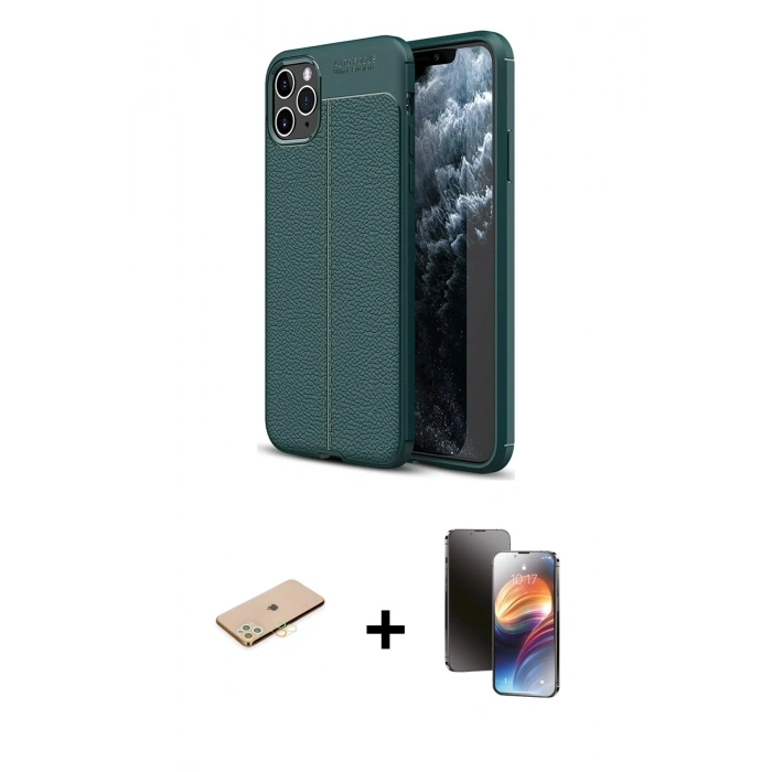 MARSİLYAN™- iPhone 11 Pro Kılıf Doruk Klasik Özel Seri - Siyah 3D Antistatik Mat Seramik Nano Ekran Koruyucu + Renkli Kamera Lens Koruma Cam - SI