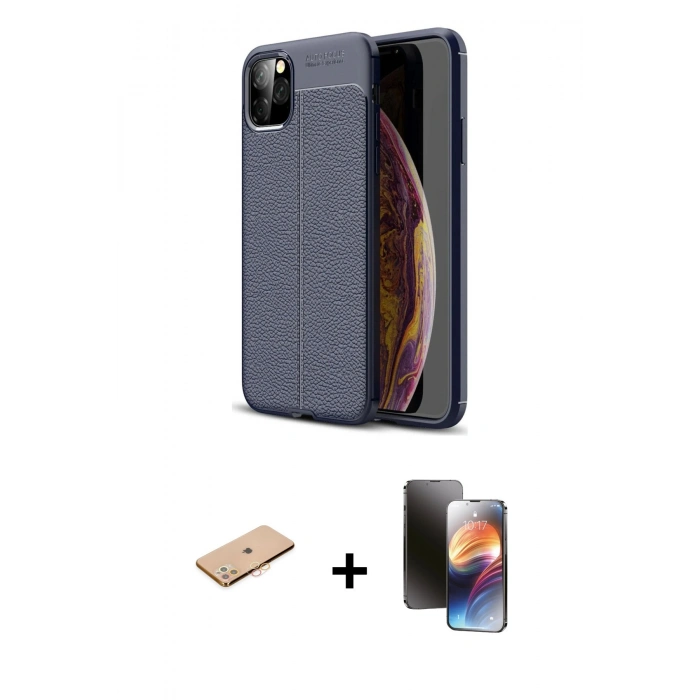 MARSİLYAN™- iPhone 11 Pro Kılıf Doruk Klasik Özel Seri - Siyah 3D Antistatik Mat Seramik Nano Ekran Koruyucu + Renkli Kamera Lens Koruma Cam - TU