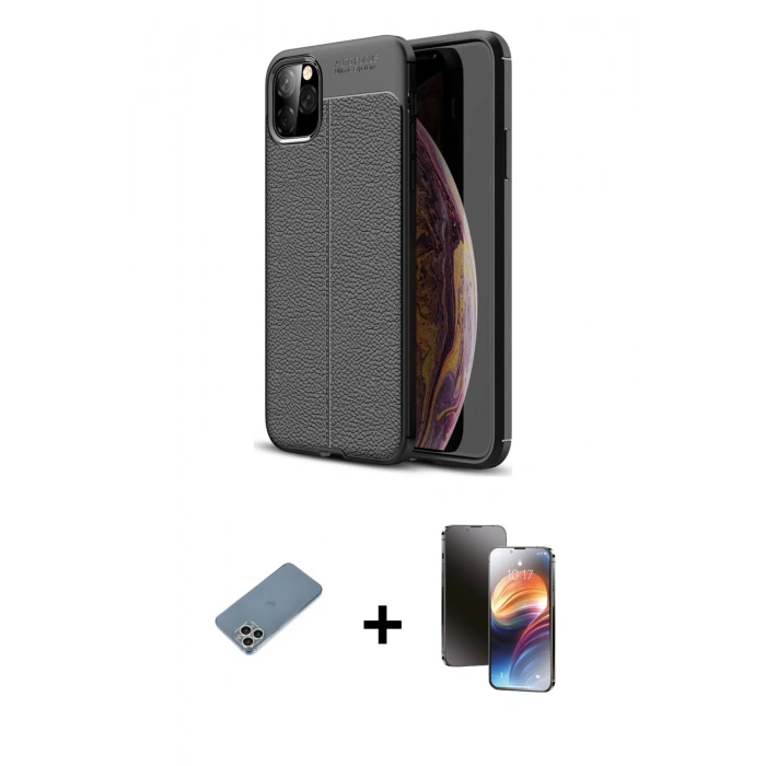 MARSİLYAN™- iPhone 11 Pro Kılıf Doruk Klasik Özel Seri - Siyah 3D Antistatik Mat Seramik Nano Ekran Koruyucu + Shine Kamera Lens Koruma Cam - GS