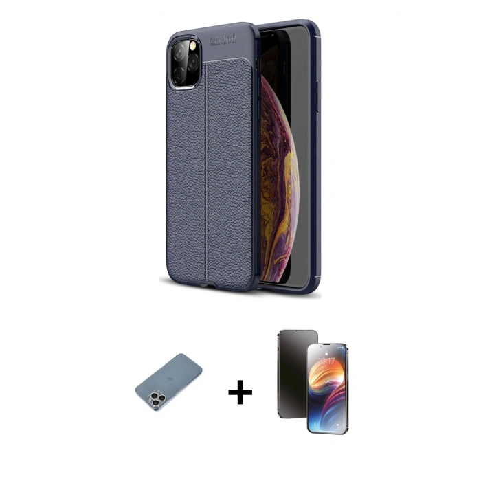 MARSİLYAN™- iPhone 11 Pro Kılıf Doruk Klasik Özel Seri - Siyah 3D Antistatik Mat Seramik Nano Ekran Koruyucu + Shine Kamera Lens Koruma Cam - GS