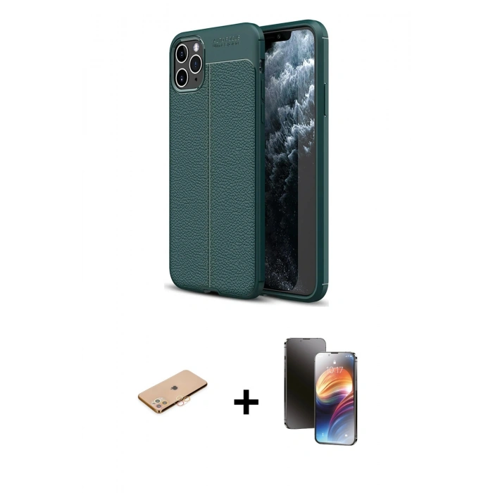 MARSİLYAN™- iPhone 11 Pro Kılıf Doruk Klasik Özel Seri - Siyah 3D Antistatik Mat Seramik Nano Ekran Koruyucu + Renkli Kamera Lens Koruma Cam - TU