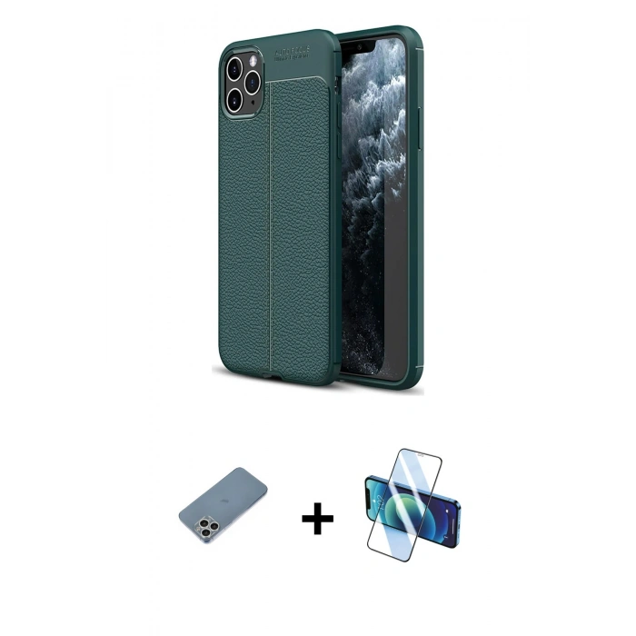 MARSİLYAN™- iPhone 11 Pro Kılıf Doruk Klasik Özel Seri - Siyah 3D Antistatik Seramik Nano Ekran Koruyucu + Shine Kamera Lens Koruma Cam - GS