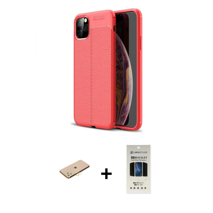 MARSİLYAN™- iPhone 11 Pro Kılıf Doruk Klasik Özel Seri - Siyah 5D Hayalet Cam Ekran Koruyucu + Renkli Kamera Lens Koruma Cam - PE