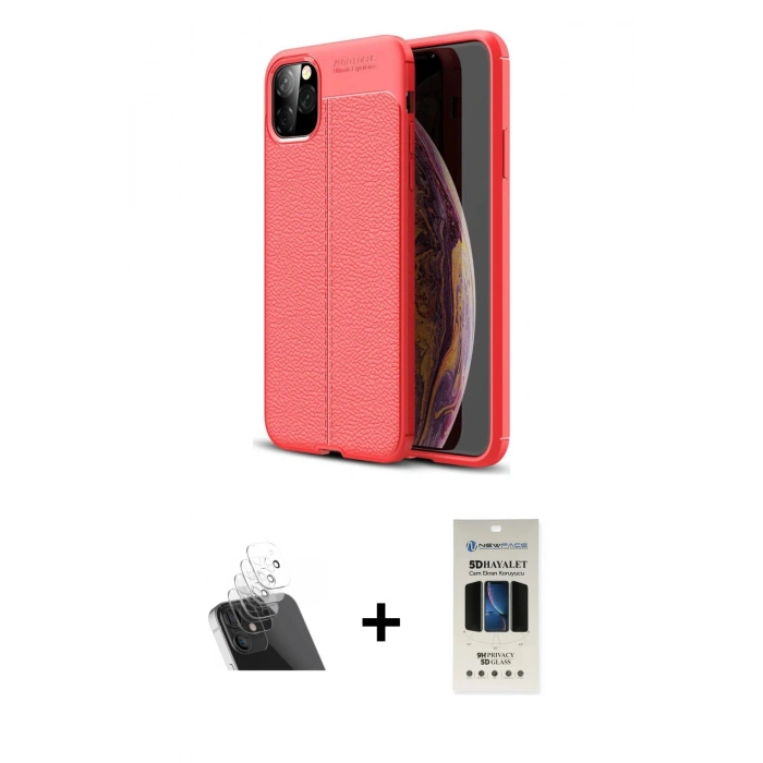 MARSİLYAN™- iPhone 11 Pro Kılıf Doruk Klasik Özel Seri - Siyah 5D Hayalet Cam Ekran Koruyucu + Kamera Lens Koruma Cam - SF
