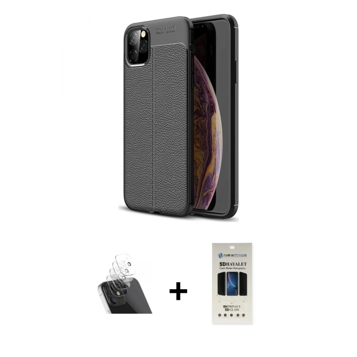 MARSİLYAN™- iPhone 11 Pro Kılıf Doruk Klasik Özel Seri - Siyah 5D Hayalet Cam Ekran Koruyucu + Kamera Lens Koruma Cam - SF