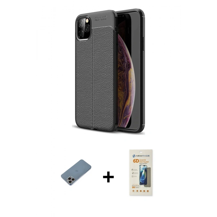 MARSİLYAN™- iPhone 11 Pro Kılıf Doruk Klasik Özel Seri - Siyah 6D Mat Seramik Hayalet Nano Ekran Koruyucu + Shine Kamera Lens Koruma Cam - GI