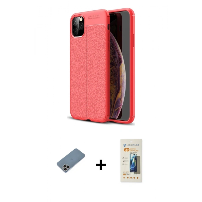 MARSİLYAN™- iPhone 11 Pro Kılıf Doruk Klasik Özel Seri - Siyah 6D Mat Seramik Hayalet Nano Ekran Koruyucu + Shine Kamera Lens Koruma Cam - GI