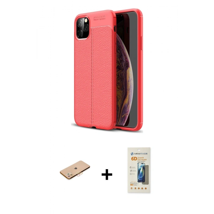 MARSİLYAN™- iPhone 11 Pro Kılıf Doruk Klasik Özel Seri - Siyah 6D Mat Seramik Hayalet Nano Ekran Koruyucu + Renkli Kamera Lens Koruma Cam - TU