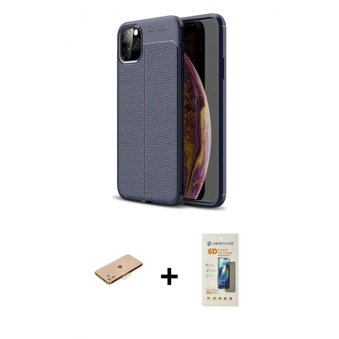 MARSİLYAN™- iPhone 11 Pro Kılıf Doruk Klasik Özel Seri - Siyah 6D Mat Seramik Hayalet Nano Ekran Koruyucu + Renkli Kamera Lens Koruma Cam - TU