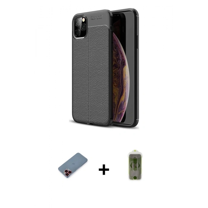 MARSİLYAN™- iPhone 11 Pro Kılıf Doruk Klasik Özel Seri - Siyah Joko Magic 5D Hayalet Cam + Metal Kamera Lens Koruma Cam - KI