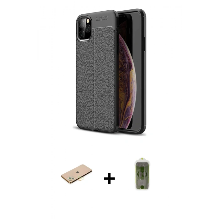 MARSİLYAN™- iPhone 11 Pro Kılıf Doruk Klasik Özel Seri - Siyah Joko Magic 5D Hayalet Cam + Renkli Kamera Lens Koruma Cam - PE