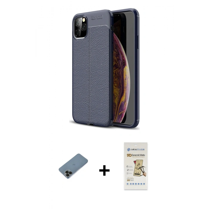 MARSİLYAN™- iPhone 11 Pro Kılıf Doruk Klasik Özel Seri - Siyah Mat Seramik Nano Ekran Koruyucu + Shine Kamera Lens Koruma Cam - SH
