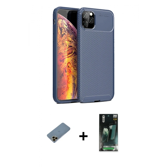 MARSİLYAN™- iPhone 11 Pro Kılıf Eksen Form Prime - Şeffaf 360 Full Body Arka Koruyucu + Shine Kamera Lens Koruma Cam - GD