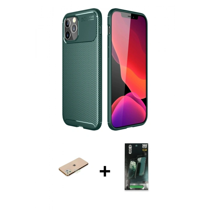 MARSİLYAN™- iPhone 11 Pro Kılıf Eksen Form Prime - Şeffaf 360 Full Body Arka Koruyucu + Renkli Kamera Lens Koruma Cam - YL