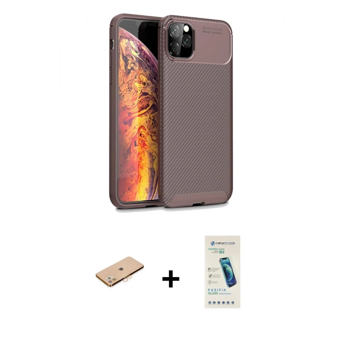 MARSİLYAN™- iPhone 11 Pro Kılıf Eksen Form Prime - Şeffaf Pasifik Cam Ekran Koruyucu + Renkli Kamera Lens Koruma Cam - TU