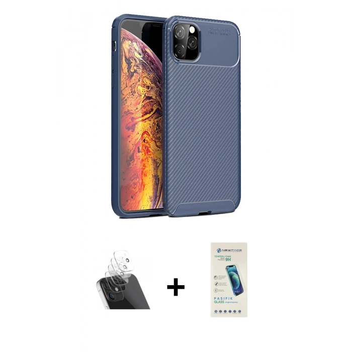MARSİLYAN™- iPhone 11 Pro Kılıf Eksen Form Prime - Şeffaf Pasifik Cam Ekran Koruyucu + Şeffaf Kamera Lens Koruma Cam