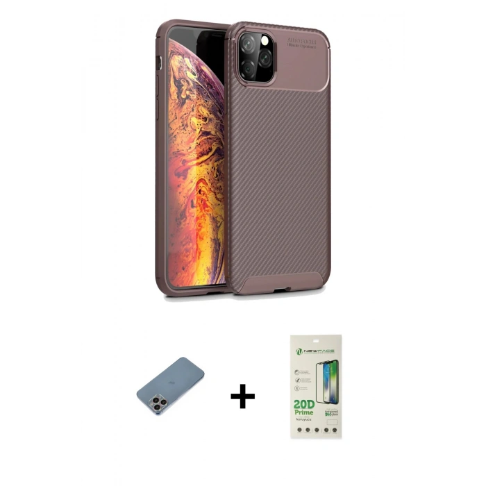 MARSİLYAN™- iPhone 11 Pro Kılıf Eksen Form Prime - Siyah 20D Premium Cam Ekran Koruyucu + Shine Kamera Lens Koruma Cam - GI