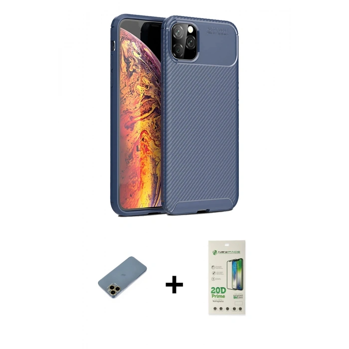 MARSİLYAN™- iPhone 11 Pro Kılıf Eksen Form Prime - Siyah 20D Premium Cam Ekran Koruyucu + Shine Kamera Lens Koruma Cam - GD