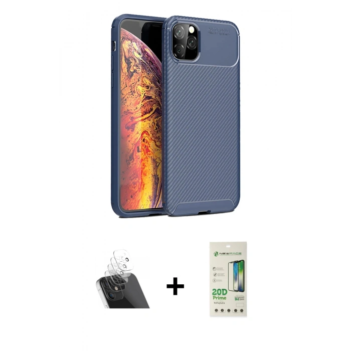 MARSİLYAN™- iPhone 11 Pro Kılıf Eksen Form Prime - Siyah 20D Premium Cam Ekran Koruyucu + Şeffaf Kamera Lens Koruma Cam