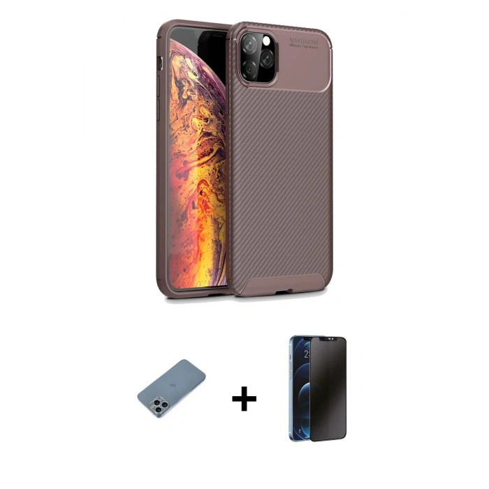 MARSİLYAN™- iPhone 11 Pro Kılıf Eksen Form Prime - Siyah 3D Antistatik Hayalet Cam Ekran Koruyucu + Shine Kamera Lens Koruma Cam - SABE