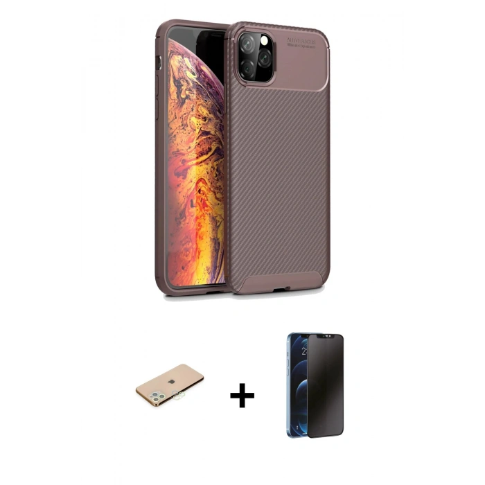 MARSİLYAN™- iPhone 11 Pro Kılıf Eksen Form Prime - Siyah 3D Antistatik Hayalet Cam Ekran Koruyucu + Renkli Kamera Lens Koruma Cam - YL
