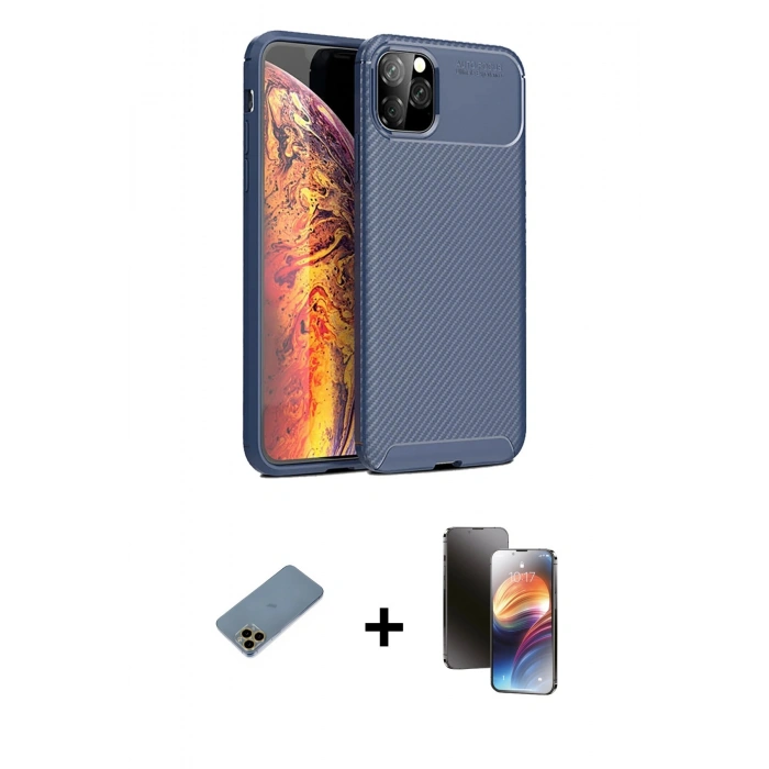 MARSİLYAN™- iPhone 11 Pro Kılıf Eksen Form Prime - Siyah 3D Antistatik Mat Seramik Nano Ekran Koruyucu + Shine Kamera Lens Koruma Cam - GD
