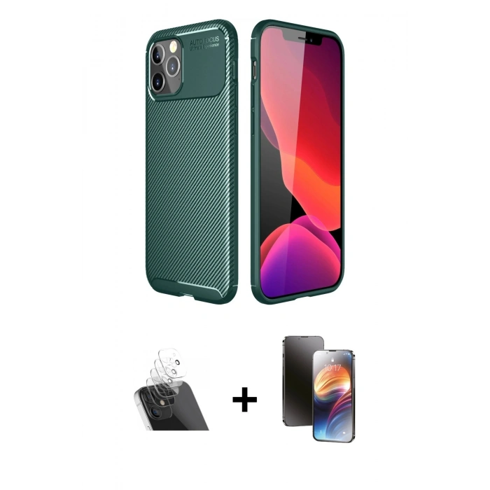 MARSİLYAN™- iPhone 11 Pro Kılıf Eksen Form Prime - Siyah 3D Antistatik Mat Seramik Nano Ekran Koruyucu + Kamera Lens Koruma Cam - SF