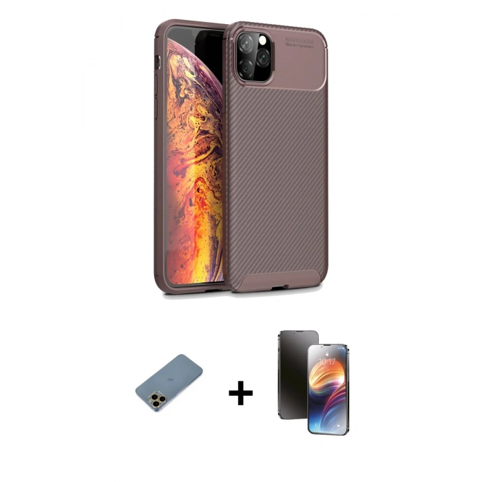 MARSİLYAN™- iPhone 11 Pro Kılıf Eksen Form Prime - Siyah 3D Antistatik Mat Seramik Nano Ekran Koruyucu + Shine Kamera Lens Koruma Cam - GD