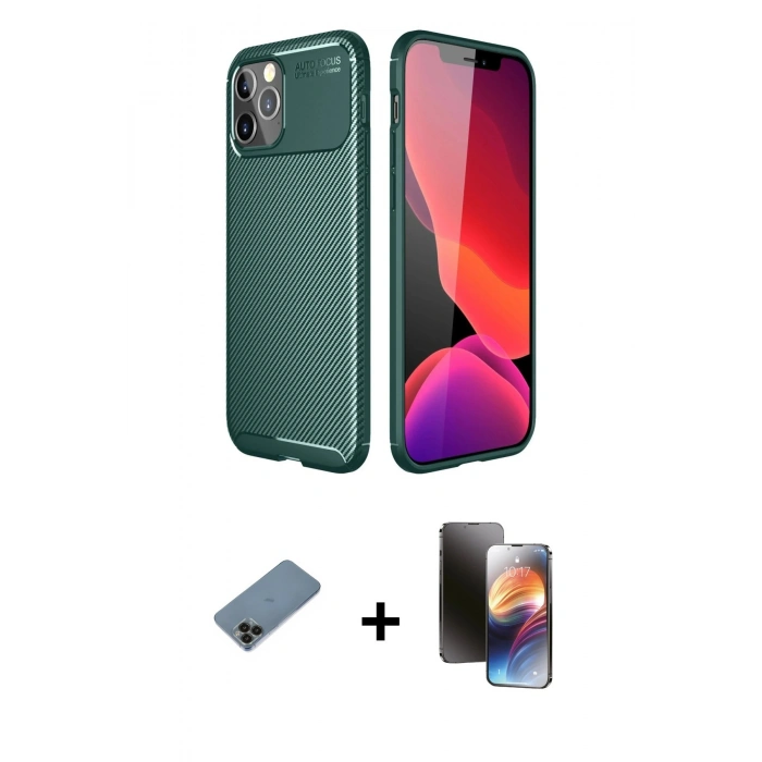 MARSİLYAN™- iPhone 11 Pro Kılıf Eksen Form Prime - Siyah 3D Antistatik Mat Seramik Nano Ekran Koruyucu + Shine Kamera Lens Koruma Cam - SH