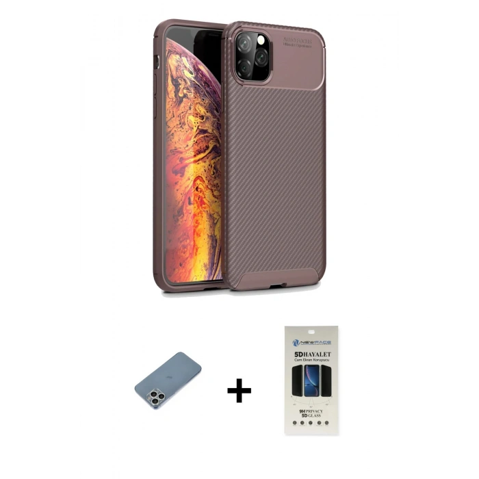 MARSİLYAN™- iPhone 11 Pro Kılıf Eksen Form Prime - Siyah 5D Hayalet Cam Ekran Koruyucu + Shine Kamera Lens Koruma Cam - GS
