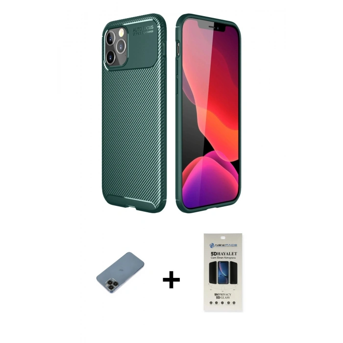 MARSİLYAN™- iPhone 11 Pro Kılıf Eksen Form Prime - Siyah 5D Hayalet Cam Ekran Koruyucu + Shine Kamera Lens Koruma Cam - SH