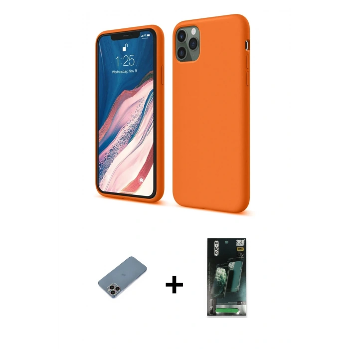 MARSİLYAN™- iPhone 11 Pro Kılıf Kozmos Yansıma Özel Seri - Şeffaf 360 Full Body Arka Koruyucu + Shine Kamera Lens Koruma Cam - GI