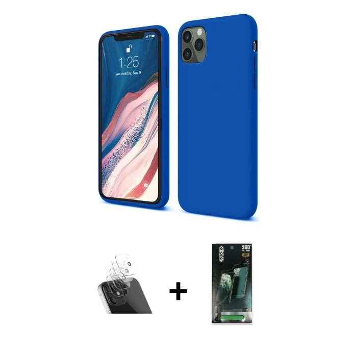 MARSİLYAN™- iPhone 11 Pro Kılıf Kozmos Yansıma Özel Seri - Şeffaf 360 Full Body Arka Koruyucu + Kamera Lens Koruma Cam - SF