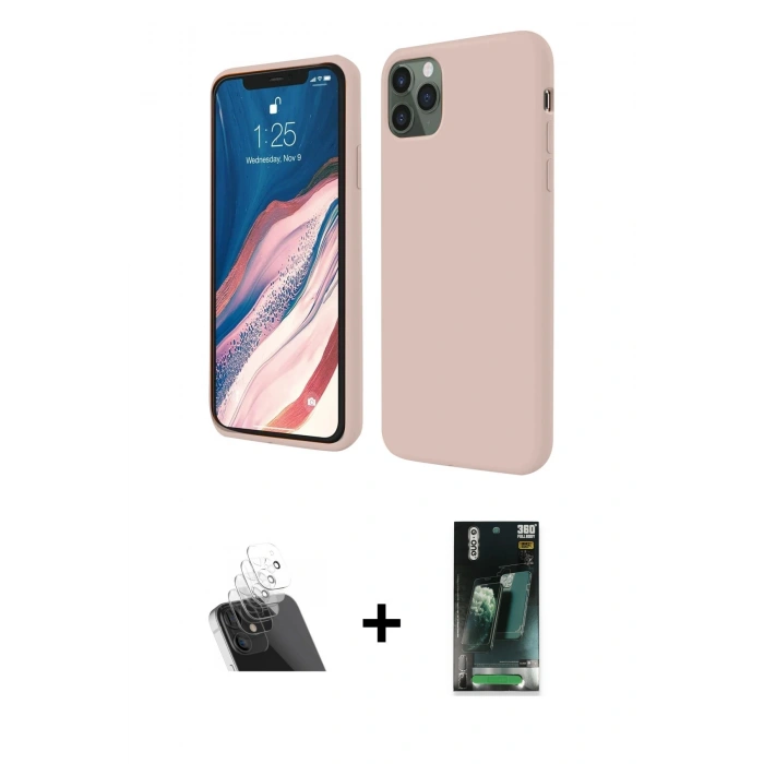 MARSİLYAN™- iPhone 11 Pro Kılıf Kozmos Yansıma Özel Seri - Şeffaf 360 Full Body Arka Koruyucu + Kamera Lens Koruma Cam - SF