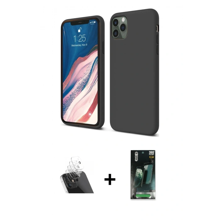 MARSİLYAN™- iPhone 11 Pro Kılıf Kozmos Yansıma Özel Seri - Şeffaf 360 Full Body Arka Koruyucu + Kamera Lens Koruma Cam - SF