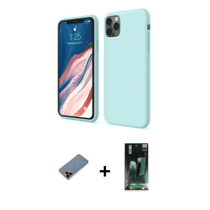 MARSİLYAN™- iPhone 11 Pro Kılıf Kozmos Yansıma Özel Seri - Şeffaf 360 Full Body Arka Koruyucu + Metal Kamera Lens Koruma Cam - KI