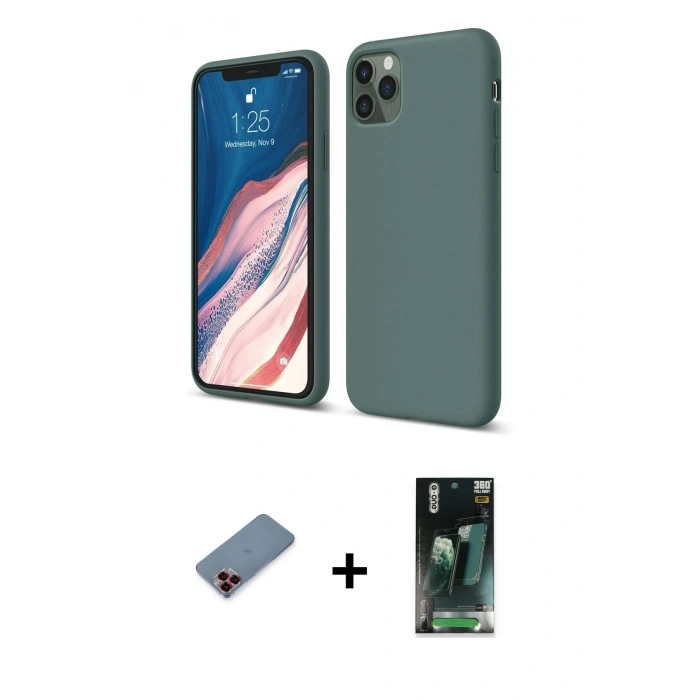 MARSİLYAN™- iPhone 11 Pro Kılıf Kozmos Yansıma Özel Seri - Şeffaf 360 Full Body Arka Koruyucu + Metal Kamera Lens Koruma Cam - KI