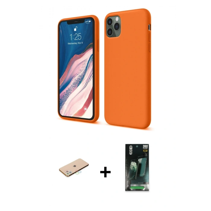 MARSİLYAN™- iPhone 11 Pro Kılıf Kozmos Yansıma Özel Seri - Şeffaf 360 Full Body Arka Koruyucu + Renkli Kamera Lens Koruma Cam - MI