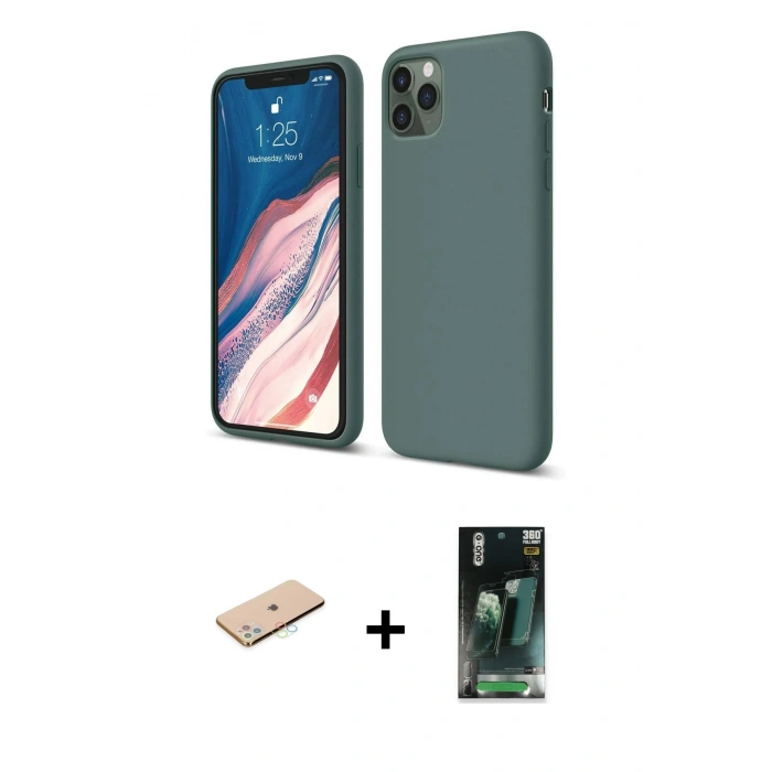 MARSİLYAN™- iPhone 11 Pro Kılıf Kozmos Yansıma Özel Seri - Şeffaf 360 Full Body Arka Koruyucu + Renkli Kamera Lens Koruma Cam - MI