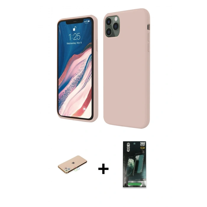 MARSİLYAN™- iPhone 11 Pro Kılıf Kozmos Yansıma Özel Seri - Şeffaf 360 Full Body Arka Koruyucu + Renkli Kamera Lens Koruma Cam - MI